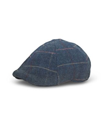 Blue Herringbone Six Panel Flat Cap