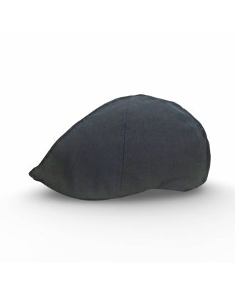 Black Six Panel Linen Flat Cap
