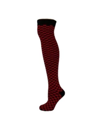 Small Square Red & Black Design Over The Knee Socks