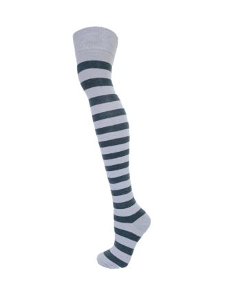 Two Colour Pastel Grey Thick Striped Over The Knee Socks