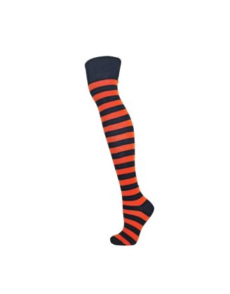 Black & Orange Thick Striped Over The Knee Socks