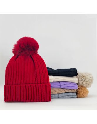 Assorted Colours Braid design beanies with Pom Pom