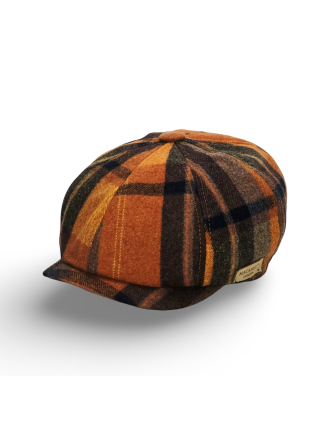 Orange/Brown Eight Panel Flat Cap
