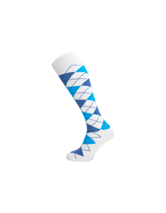 Kids 12.5-3.5 UK Blue on White Argyle Knee High Socks