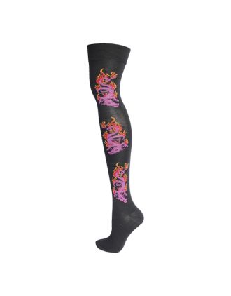 Pink Dragon On Flame Over The Knee Socks