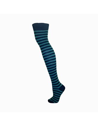 Dark Green & Black Thin Striped Over The Knee Socks