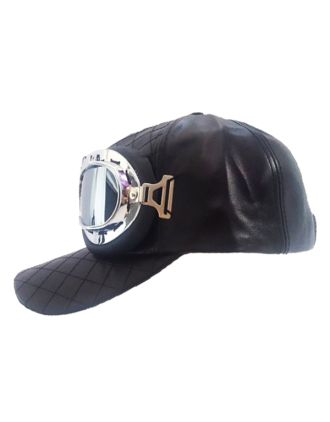 Aviator Pilot Leather Look Peak Cup with Goggles