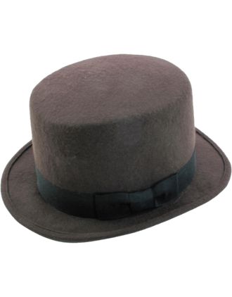 Plain Brown with Black Bow Tie Band Top Hat