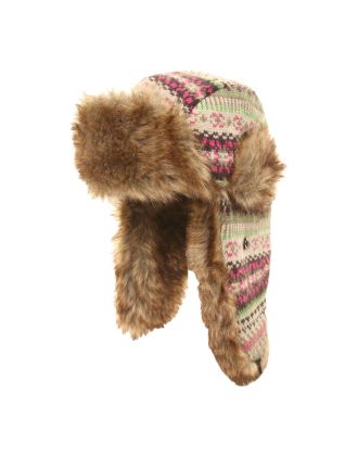 Hawkins Collection Women's Knitted Trapper Hat With Faux Fur Trim
