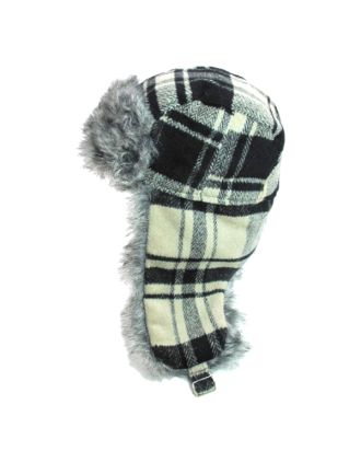 Checkered Trapper  Hat - White and Black
