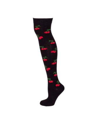 Cherry's On Black Over The Knee Socks