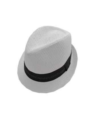 Plain White Trilby with Stitch Print on Band