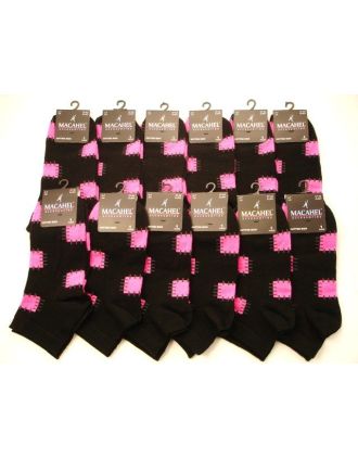 Neon Fushia Patchy on Black Women Trainer Socks
