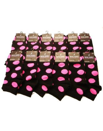 Neon Fushia Dots on Black Women Trainer Socks