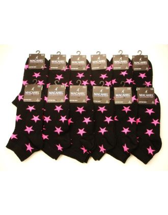 Neon Fushia Stars on Black Women Trainer Socks
