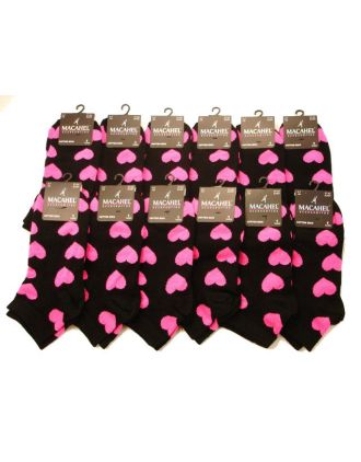 Neon Fushia Hearts on Black Women Trainer Socks