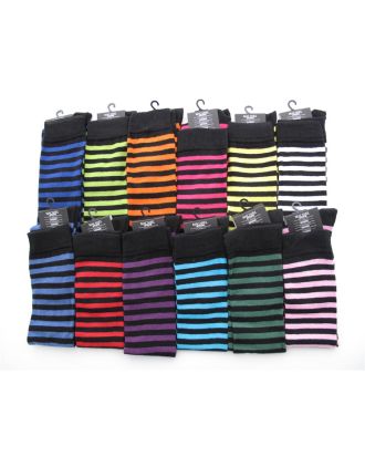 Two Colour Dark Assorted Thin Striped Kids OTK Socks
