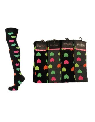 Neon Hearts Assorted On Dark Base Design Over the Knee Socks