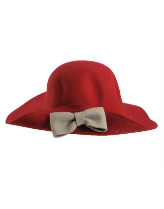 Red Floppy With Grey Bow Sun Hat