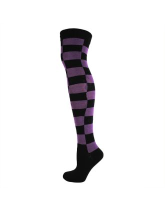 Squares Black & Purple Design Over The Knee Socks