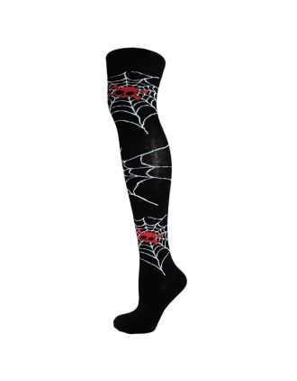 Red Skull On Web Over The Knee Socks
