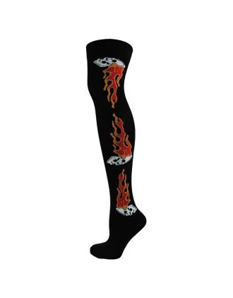 Skull On Flames Over The Knee Socks