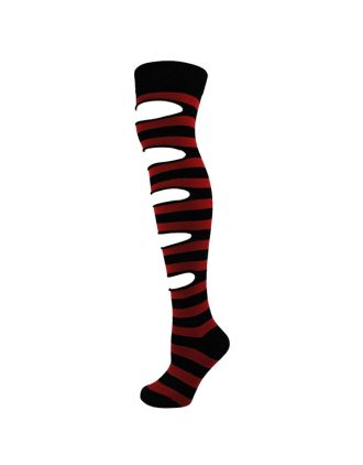 Over The Knee Black And Red Slashed Socks