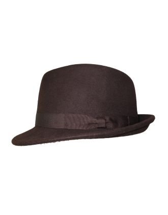 Plain Brown 100% Wool Fedora With Simple Band