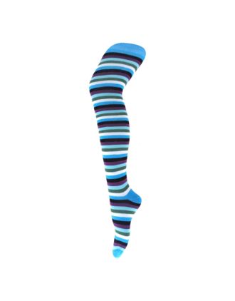 Turquoise Rainbow Thin Stripe Over The Knee Socks