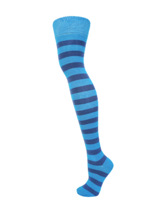 Two Colour Pastel Turquoise Thick Striped Over The Knee Socks