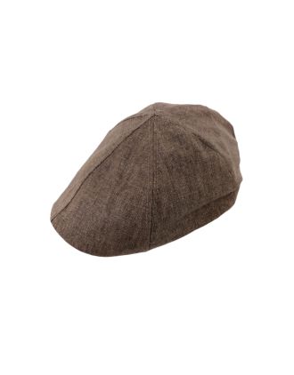 Six Panel Brown Linen Flat Cap
