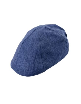 Six Panel Blue Linen Flat Cap