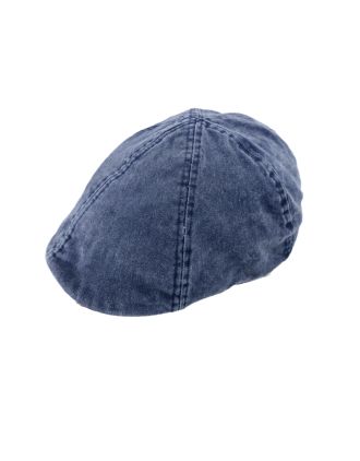 Six Panel Blue Denim Flat Cap