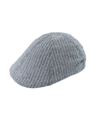 Six Panel Classic Grey with Thin White Lines Linen Flat Cap