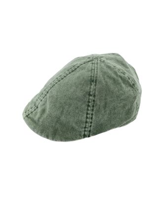 Six Panel Green Denim Flat Cap