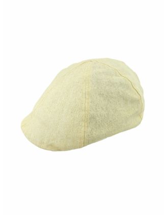Six Panel Ivory Plain Linen Flat Cap