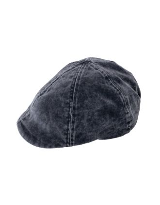 Six Panel Black Denim Flat Cap