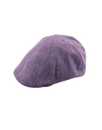 Six Panel Purple Linen Flat Cap
