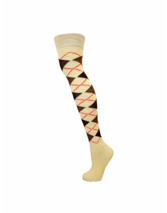 Cream Brown Latte Argyle Design Over the Knee
