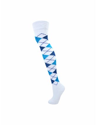 White base Turquoise Argyle Design Over the Knee