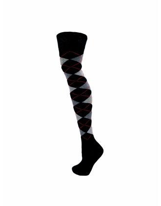 Black Charcoal with Red Lines Argyle Design Over the Knee