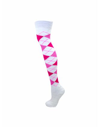 Creamy base with Fuchsia/Pink Argyle Design Over the Knee