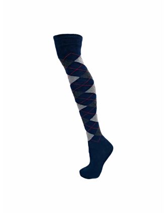 Navy base with Grey Charcoal Argyle Design Over the Knee