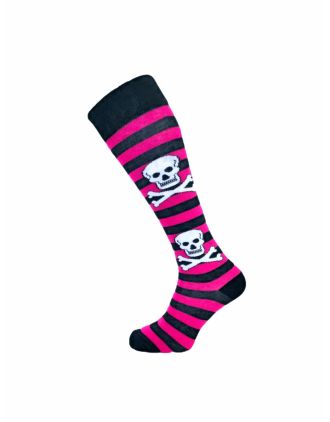Black And Fuchsia Thick Stripe Skull KH Socks SLK-0738