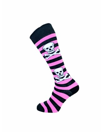 Black and Pink Thick Striped Skull Design KH Socks -SLK- 0737
