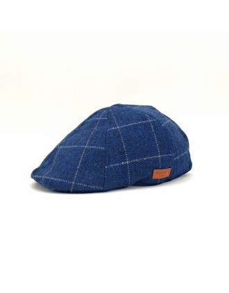 Navy Herringbone Six Panel Flat Cap