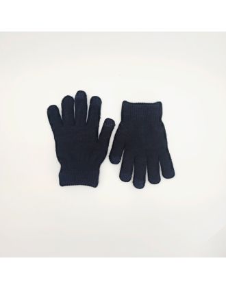 Women's plain black warm winter touch screen compatible gloves 