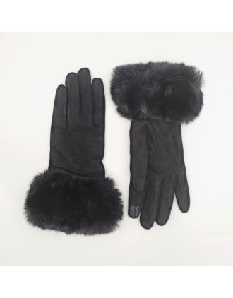 Ladies' black Fur Gloves with smart finger tips 