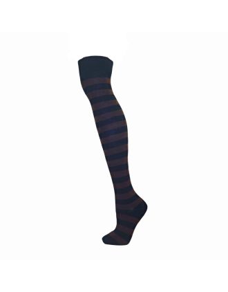Black & Dark Brown Thick Striped Over The Knee Socks