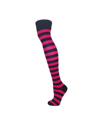 Black & Fushia Thick Striped Over The Knee Socks